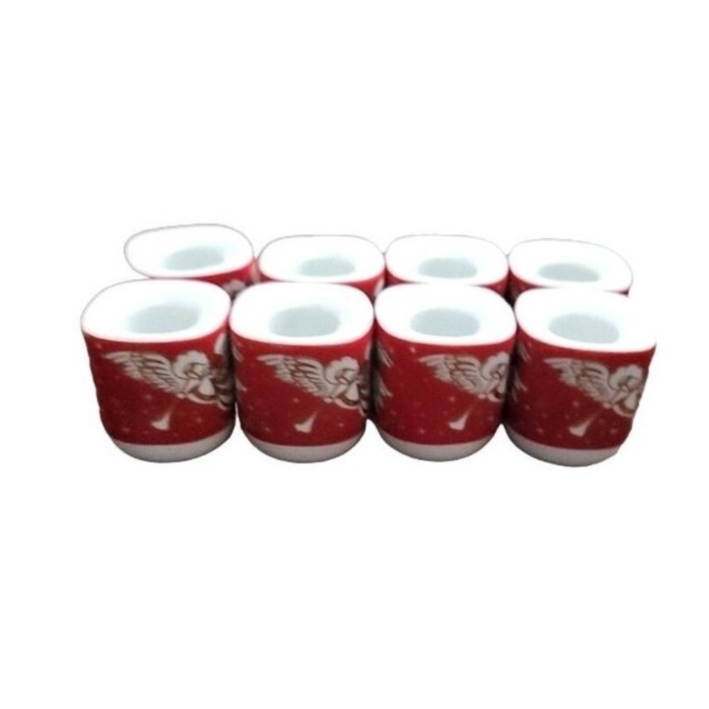 Vintage W Germany Porcelain Angel Candle Holders, Set of 8, Red, Slim Candles
